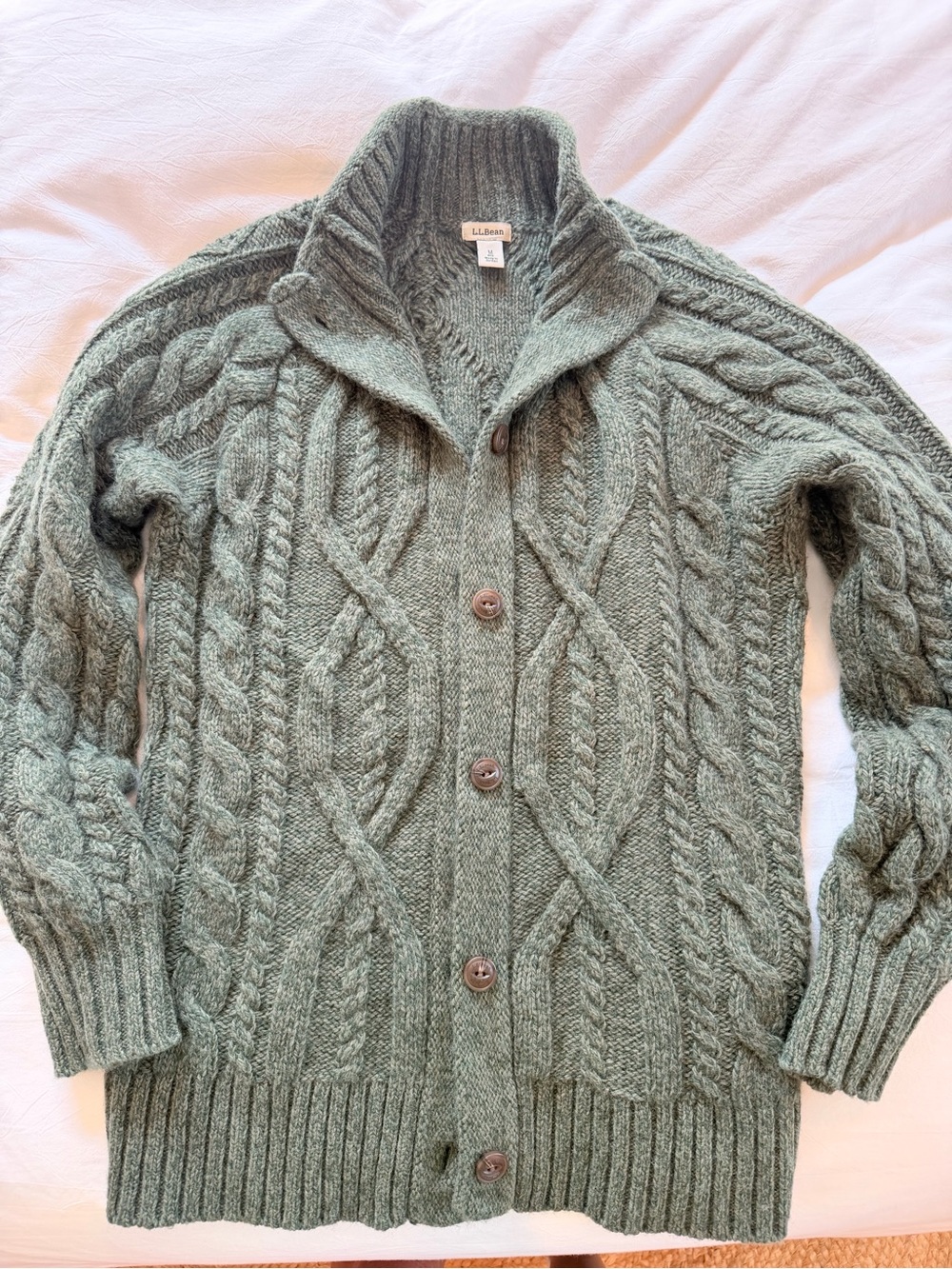 L.L. Bean Women's Cable-Knit Button Cardigan - Sage